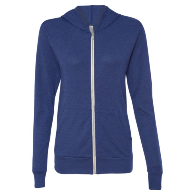Unisex Triblend Lightweight Full-Zip Hooded Long Sleeve Tee Thumbnail